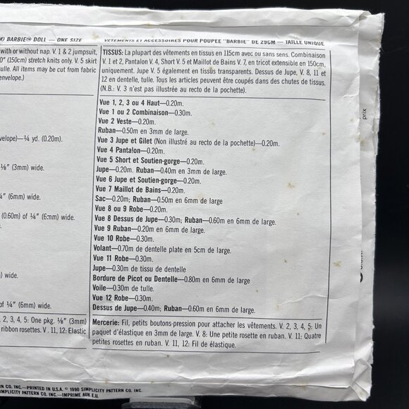 Simplicity 7046 “Clothes & Acc. For 11 1/2” Doll” Sewing Pattern Uncut FF - Picture 4 of 5